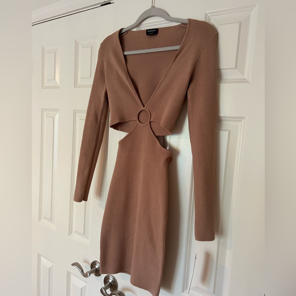 Bebe - Tan Ribbed Mini Dress - Picture 3 of 5